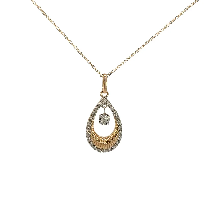 minimal gold ring stack 14k Gold Tear Drop Shaped Shimmering Diamond Pendant