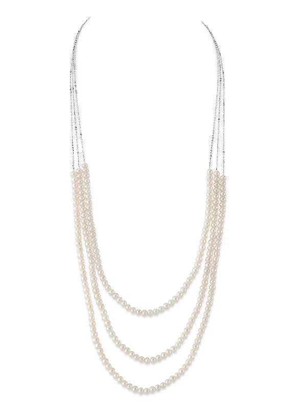 delicate heart stud earrings 14K Gold Triple Freshwater Pearl and Chain Addie Necklace
