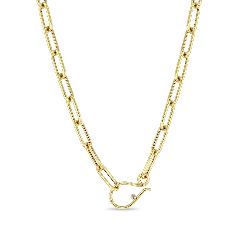 custom initial pendant necklace 14k Paperclip Chain with Diamond Hook Closure