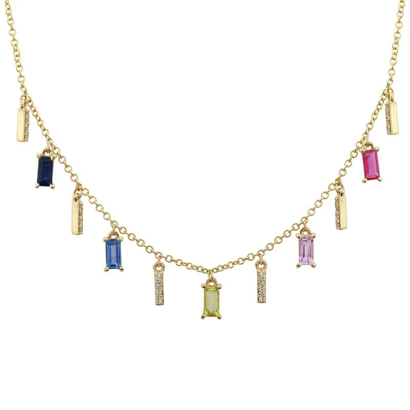 adjustable minimalist wave bracelet 14K Yellow Gold Multi Gemstone + Diamond Necklace