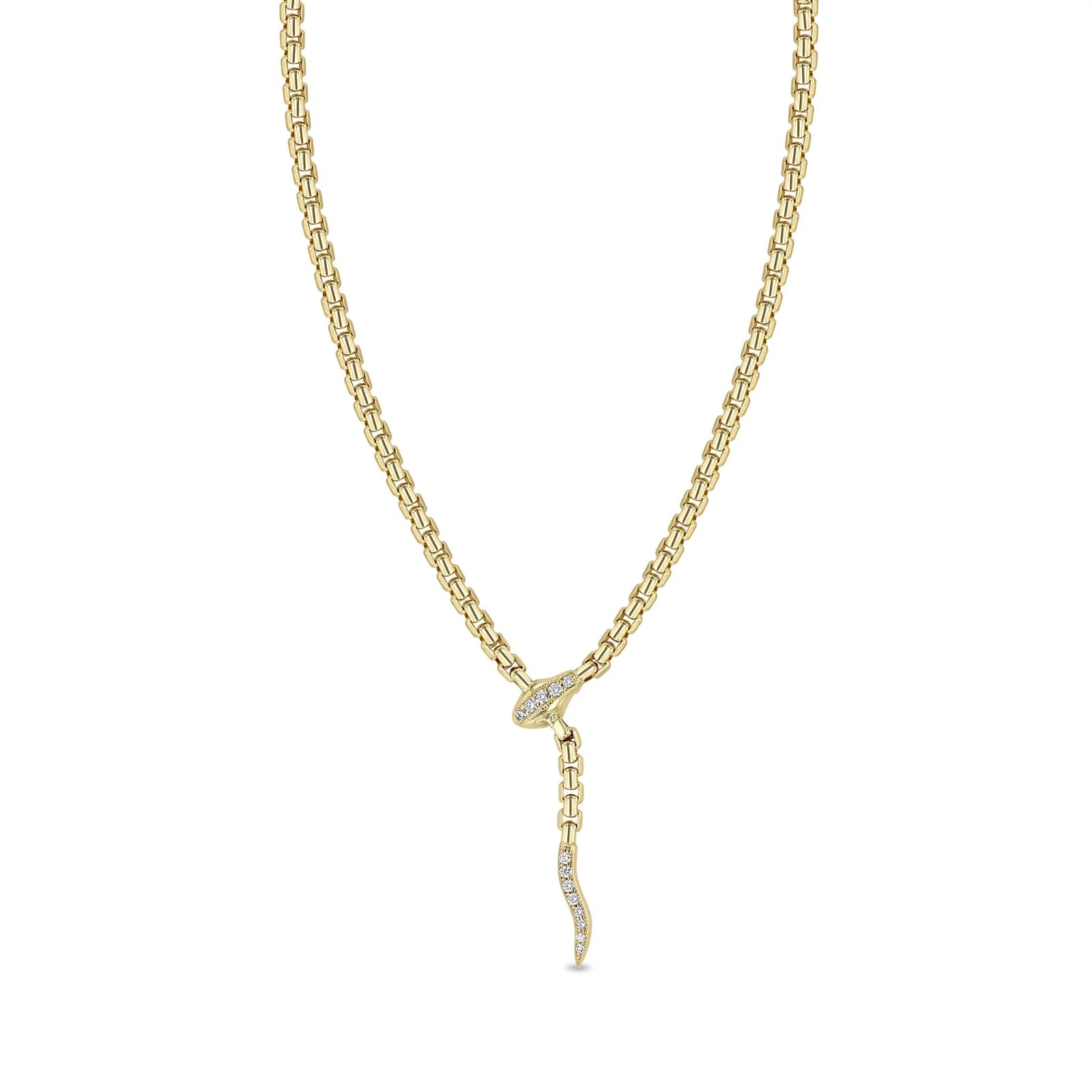luxury diamond anniversary band 14k Pave Diamond Serpent Box Chain Necklace