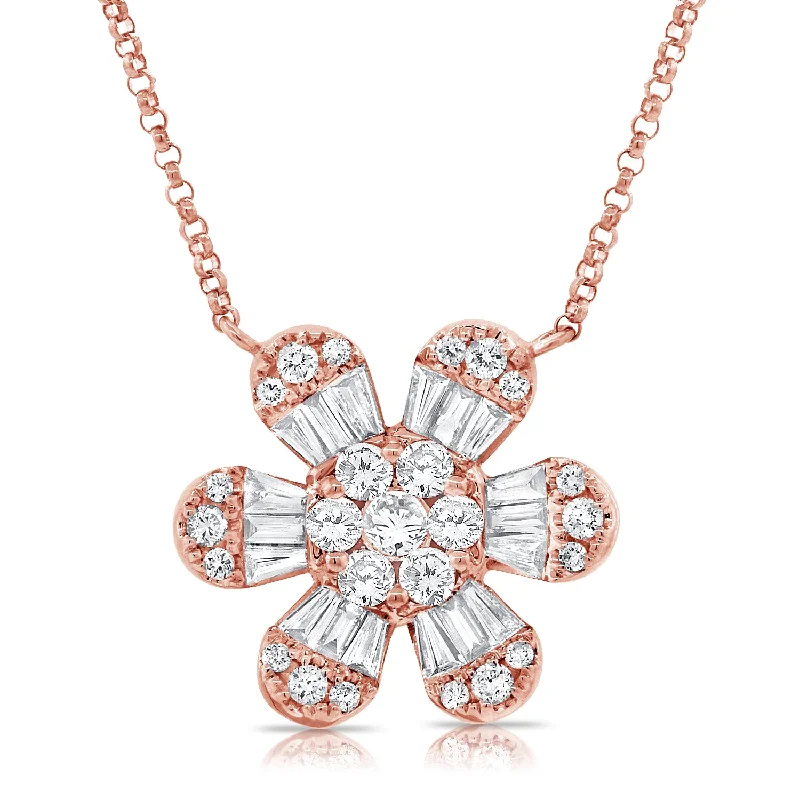 tiny star constellation bracelet 14K Rose Gold Baguette Diamond Large Flower Necklace