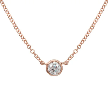 personalized couple’s keychain pendant 14k Rose Gold bezeled Diamond Necklace