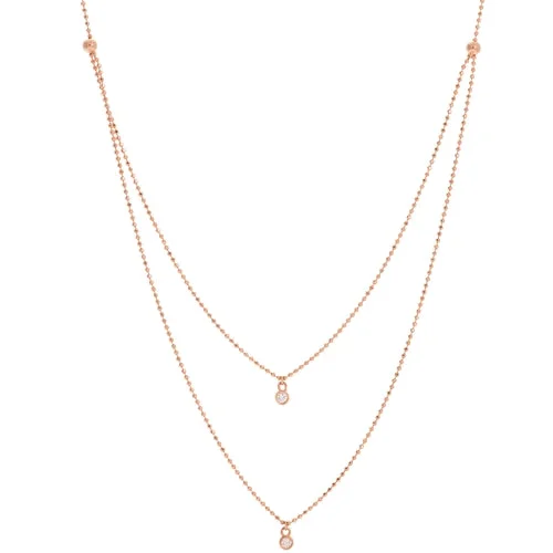 unique square diamond ring 14K Rose Gold Diamond Bezel Double Strand Necklace