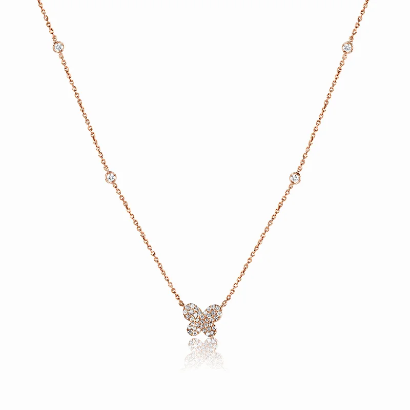 birthstone charm bracelet for mom 14K Rose Gold Diamond Butterfly Necklace