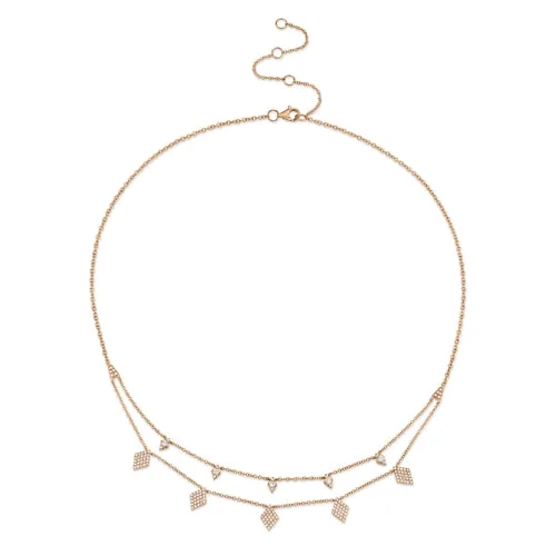 modern geometric drop earrings 14K Rose Gold Diamond Charm Double Row Necklace