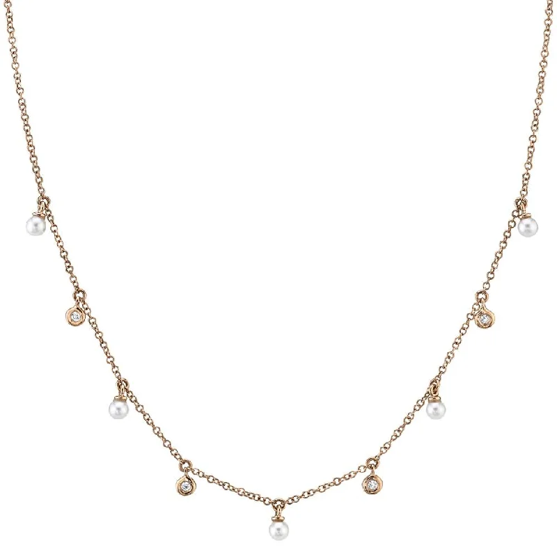gothic black onyx ring men 14K Rose Gold Diamond & Cultured Pearl Dangle Necklace