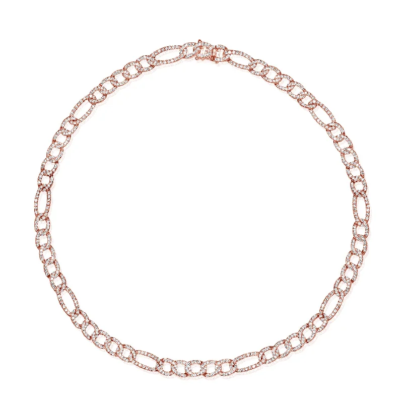 bohemian anklet with shells 14K Rose Gold Diamond Figaro Link Necklace