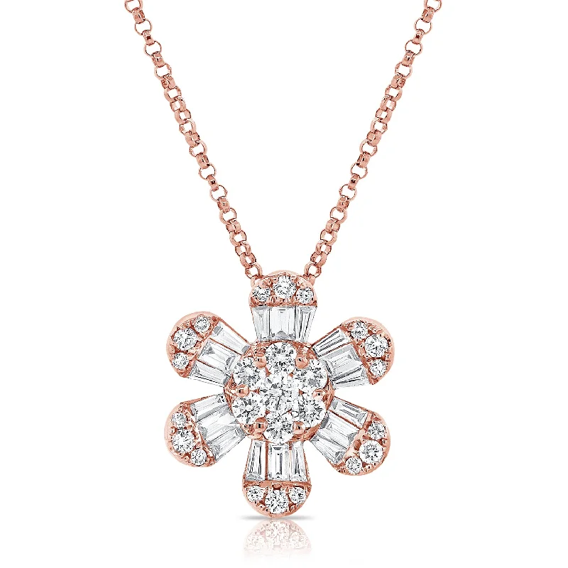 handmade coin pendant necklace 14K Rose Gold Diamond Flower Necklace
