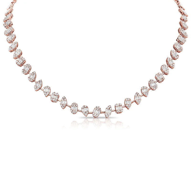 classic tennis bracelet white gold 14K Rose Gold Diamond Illusion Tennis Necklace