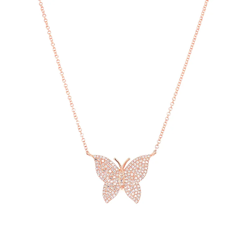 silver Celtic knot necklace 14K Rose Gold Diamond Large Butterfly Necklace