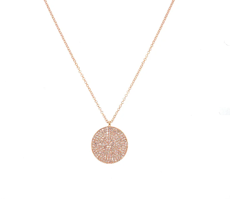 celestial sunburst necklace gold 14K Rose Gold Diamond Large Disc Pendant
