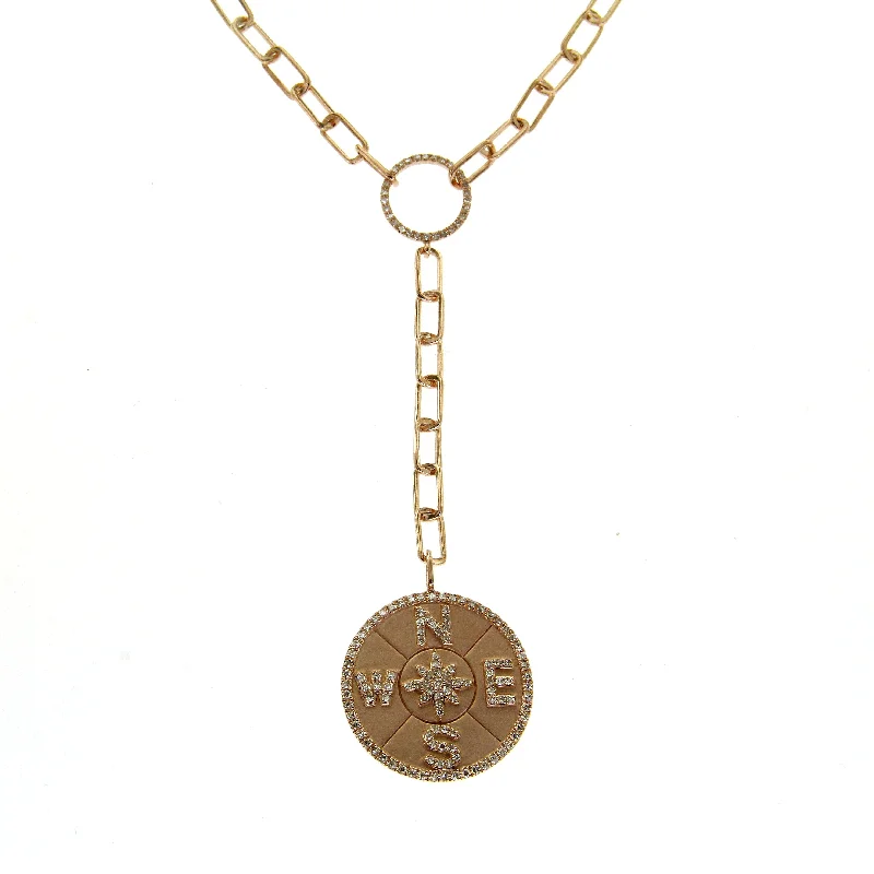 celestial astrology sign ring 14K Rose Gold Diamond Open Link Compass Necklace