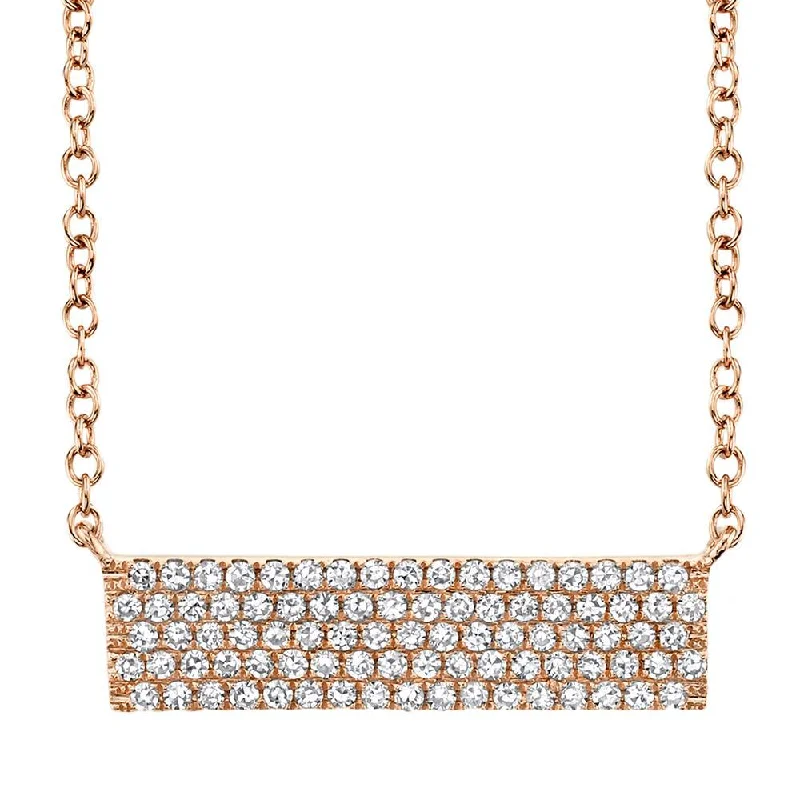 gold heart-shaped pendant necklace 14K Rose Gold Diamond Pave Bar Necklace