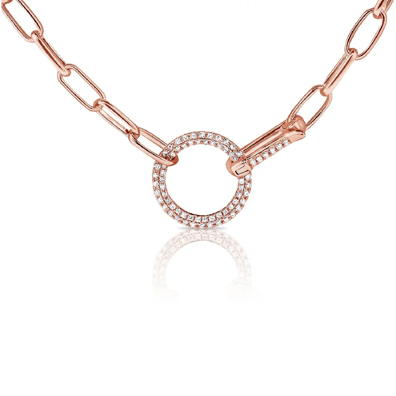handmade ceramic bead bracelet 14K Rose Gold Diamond Pave Circle "Y" Necklace