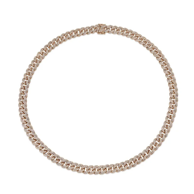 simple gold hoop earrings 14K Rose Gold Diamond Pave Link Necklace