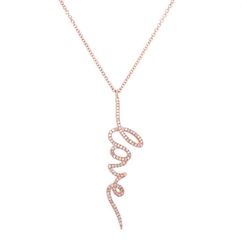 wedding band with diamonds 14K Rose Gold Diamond Script "Love" Necklace