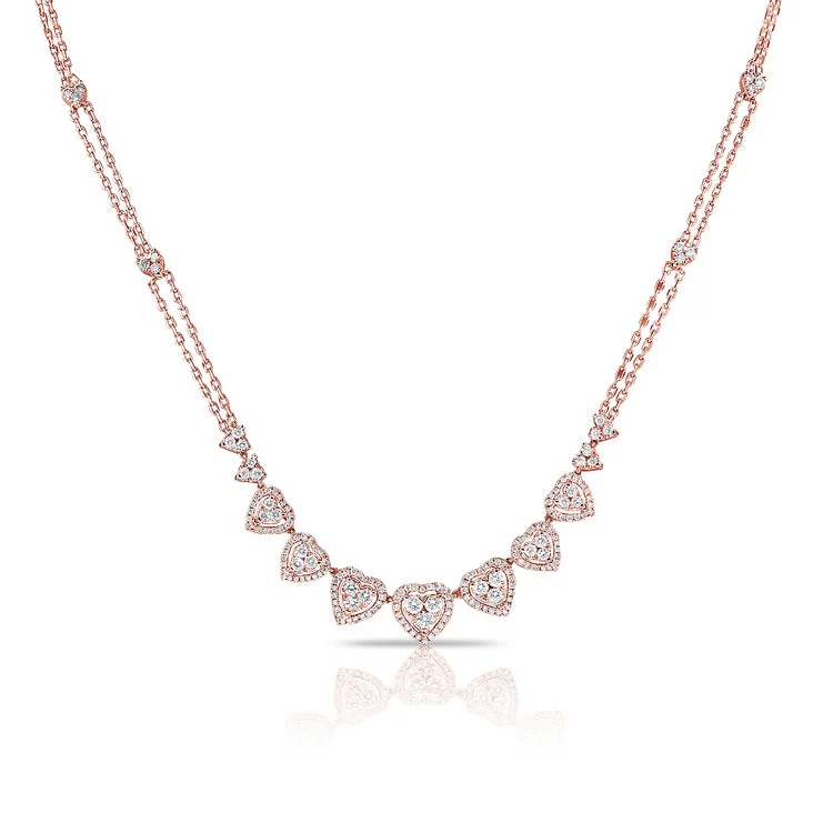 butterfly charm bracelet delicate 14K Rose Gold Fancy Diamond Heart Necklace