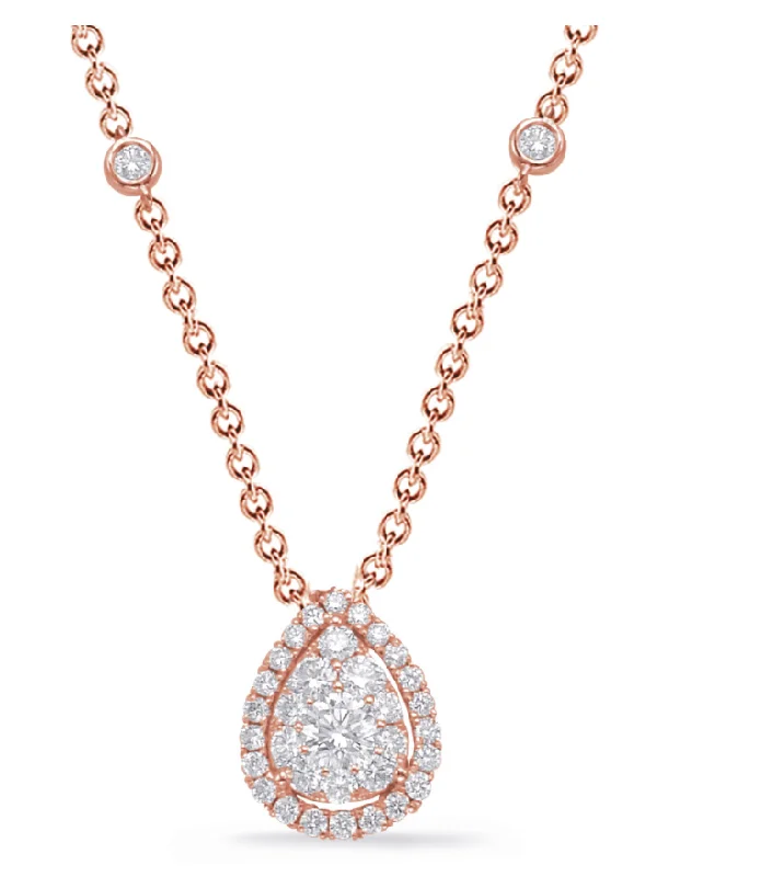 braided wedding ring men 14K Rose Gold Fancy Pear Diamond Cluster Necklace