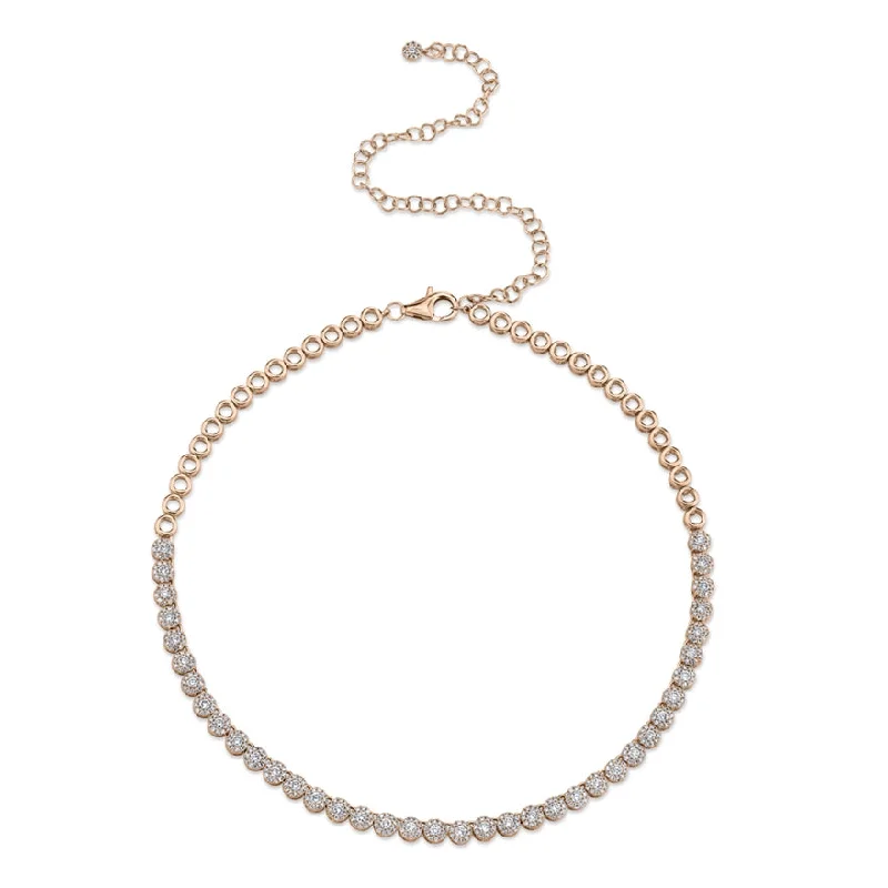 handcrafted beaded hoop earrings 14K Rose Gold Halo Diamond Choker Tennis Necklace