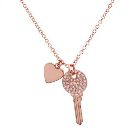adjustable charm bracelet sterling silver 14K Rose Gold Mini Diamond Key and Heart Pendant
