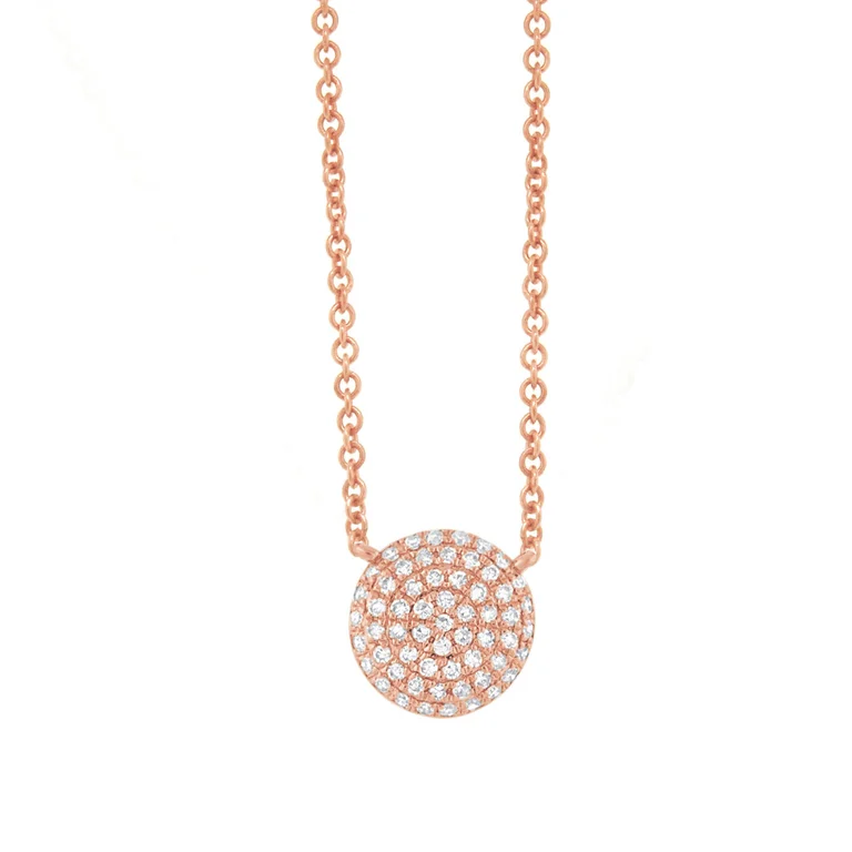 handcrafted turquoise necklace 14K Rose Gold Pave Diamond Disc Necklace