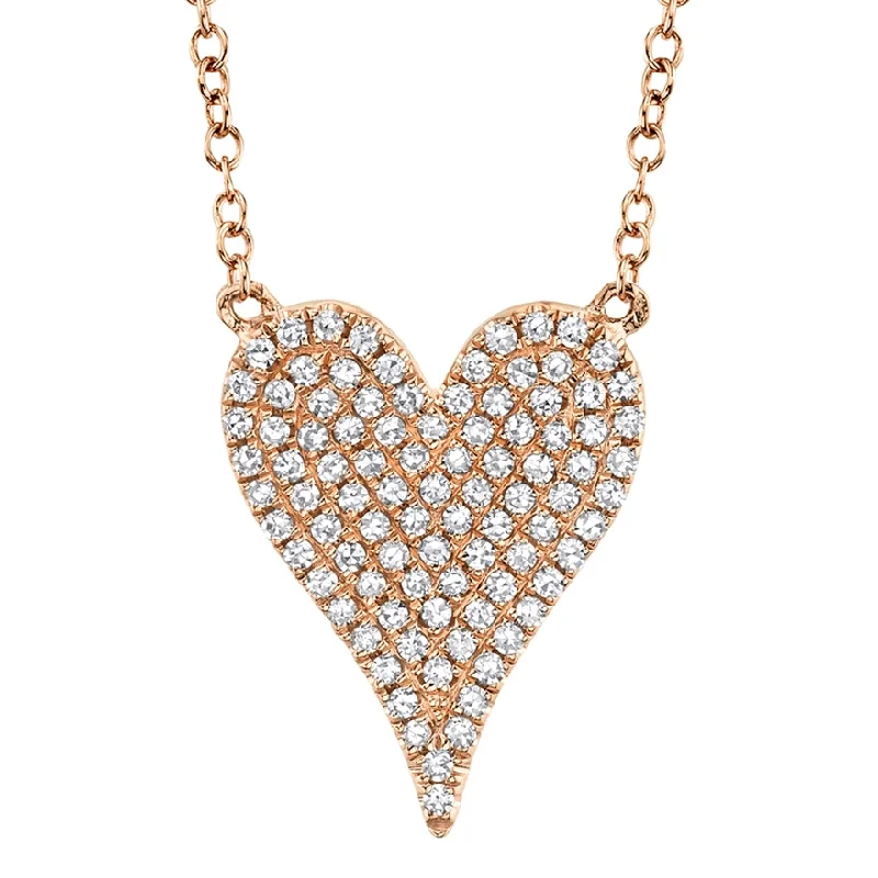 silver wave ring dainty 14K Rose Gold Pave Diamond Heart Necklace (Medium)