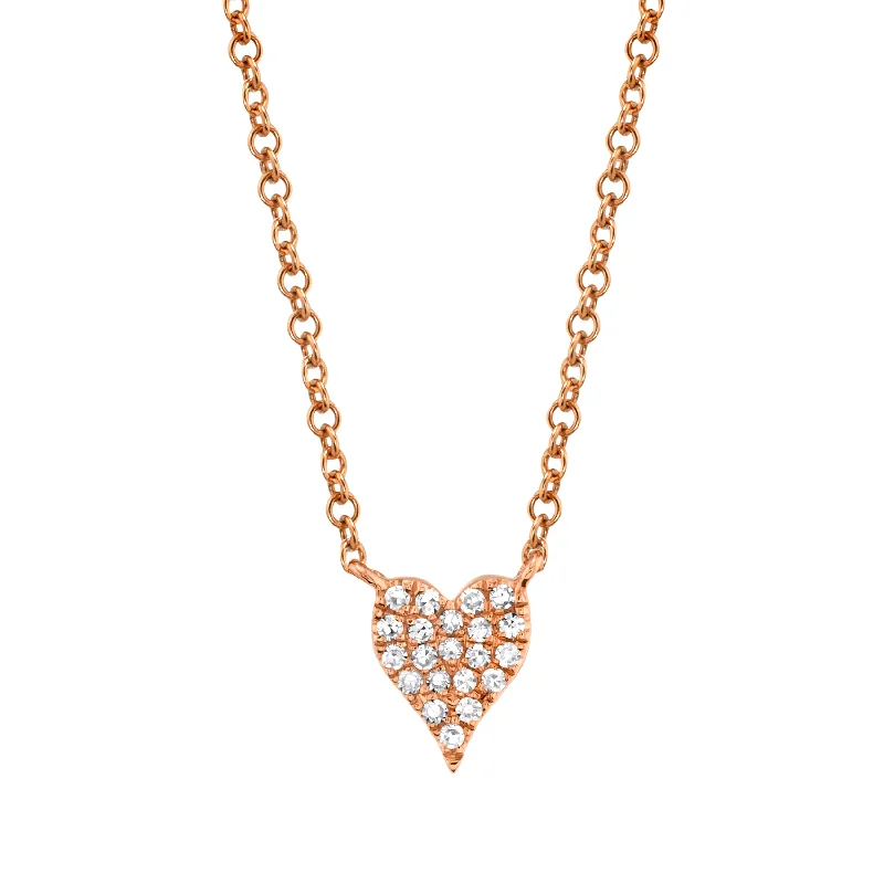 ethical lab-grown diamond ring 14K Rose Gold Pave Diamond Heart Necklace (Mini)