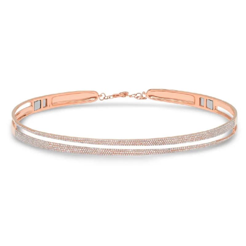men’s tungsten wedding ring 14K Rose Gold Pave Diamond Split Choker Necklace