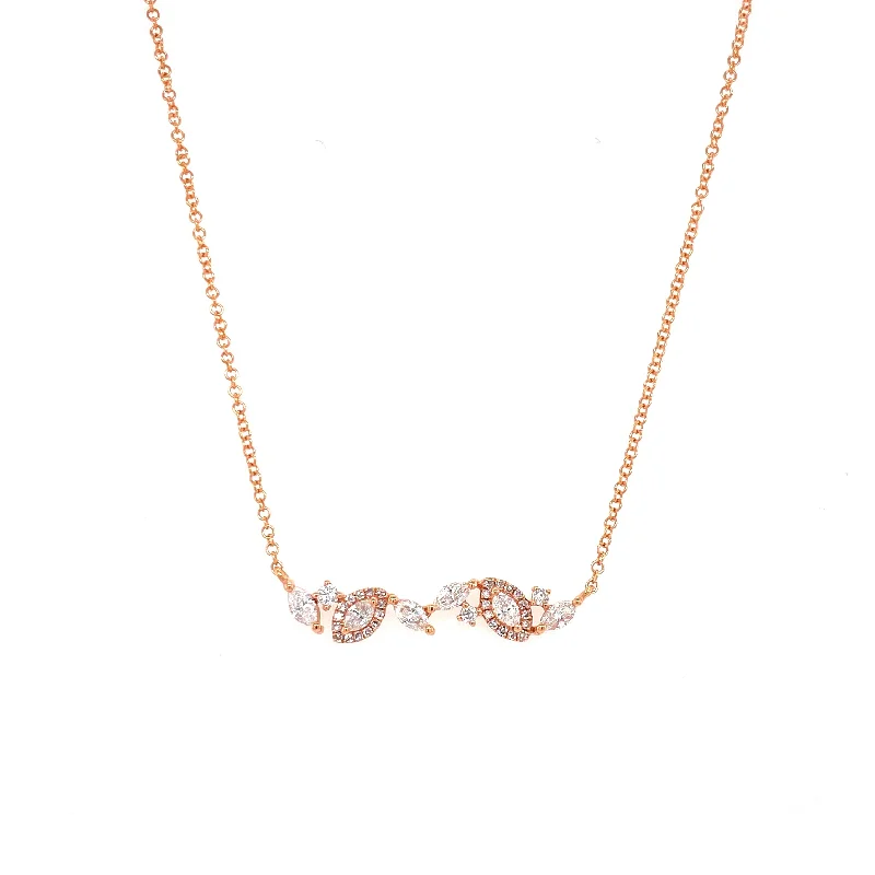unique crystal bar necklace 14K Rose Gold Round & Marquise Diamond Necklace