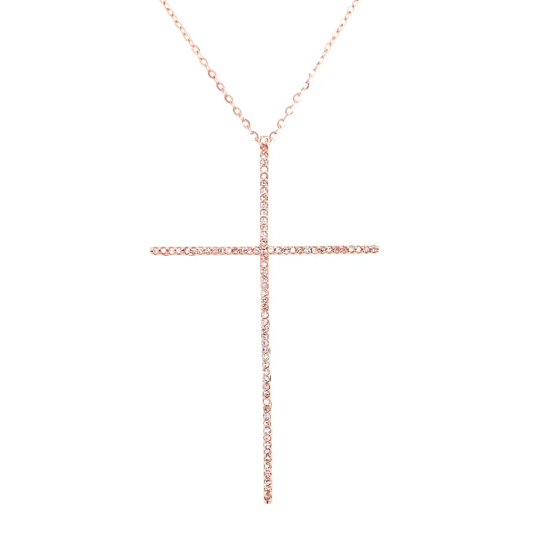 luxury diamond anniversary band 14K Rose Gold Extra Large Diamond Cross Necklace