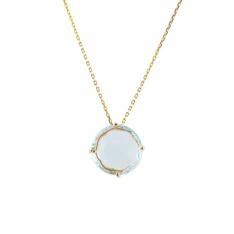 wide gold cuff bracelet Blue Topaz Round Faceted Pendant Necklace