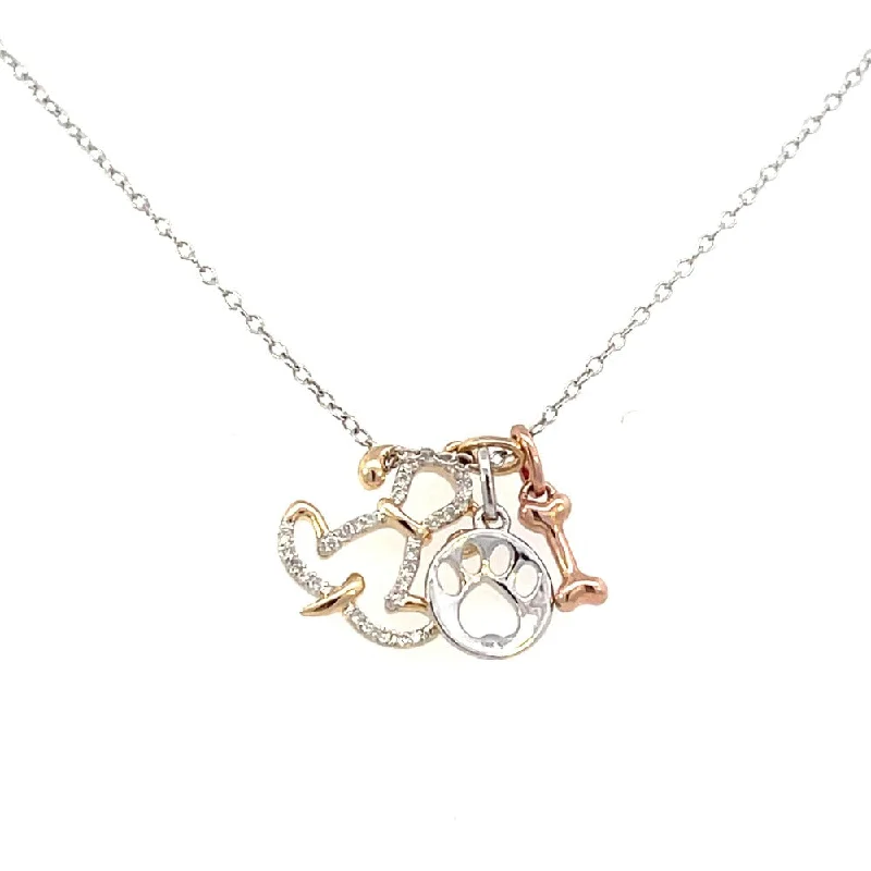 personalized initial ring stackable 14K Tri-Toned Diamond Accented Dog, Bone, and Paw Print Charm Necklace 1/10 CTW