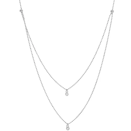 handmade gemstone anklet boho 14K White Gold Diamond Bezel Double Strand Necklace