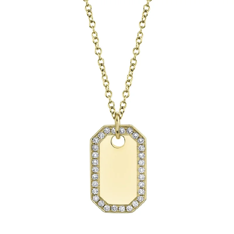 custom star sign necklace 14k Yellow Gold Diamond Dog Tag Necklace