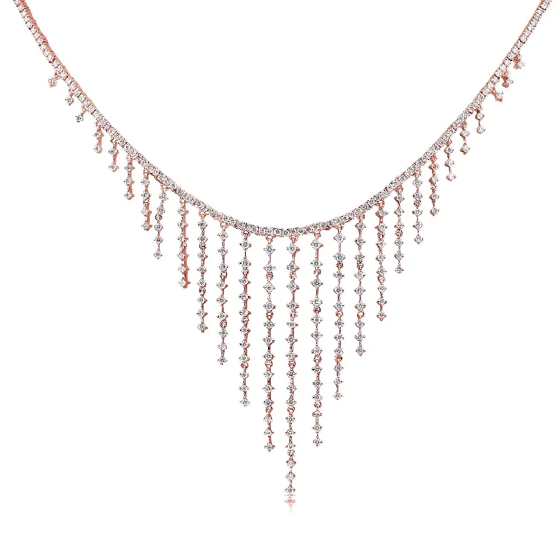 wedding anniversary diamond ring 14K Rose Gold Dripping Diamond Necklace