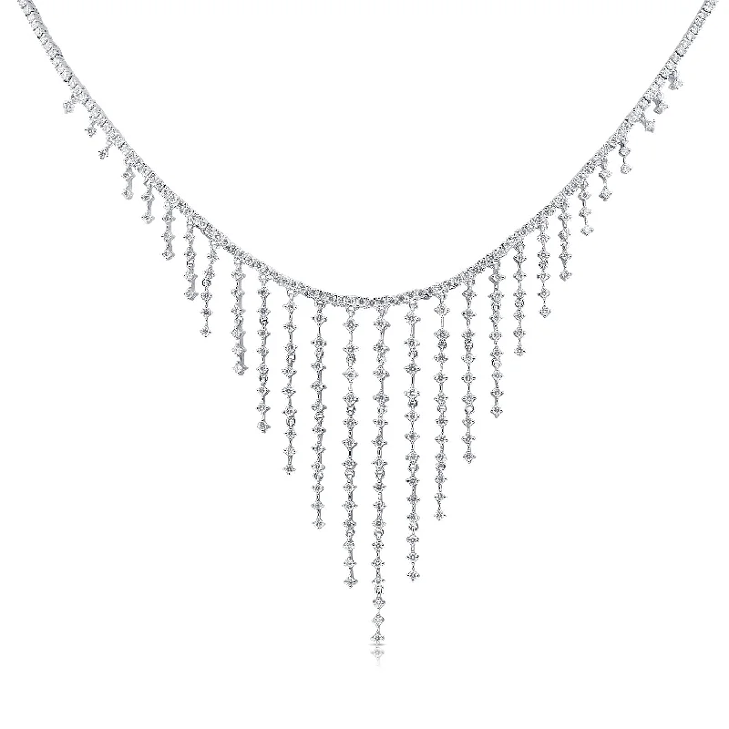 delicate angel wings necklace 14K White Gold Dripping Diamond Necklace