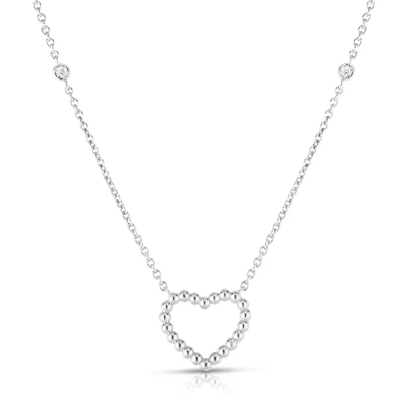 waterproof beach anklet stainless steel 14K White Gold Beaded Heart Diamonds by the Yard Necklace