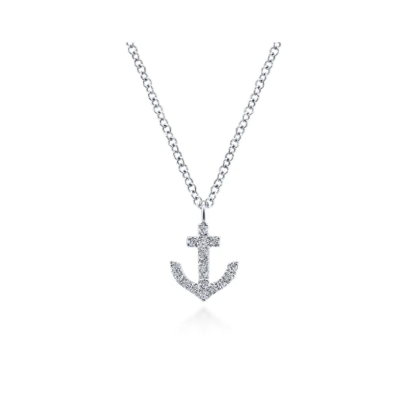 star-shaped cartilage stud earrings 14K White Gold Diamond Anchor Necklace