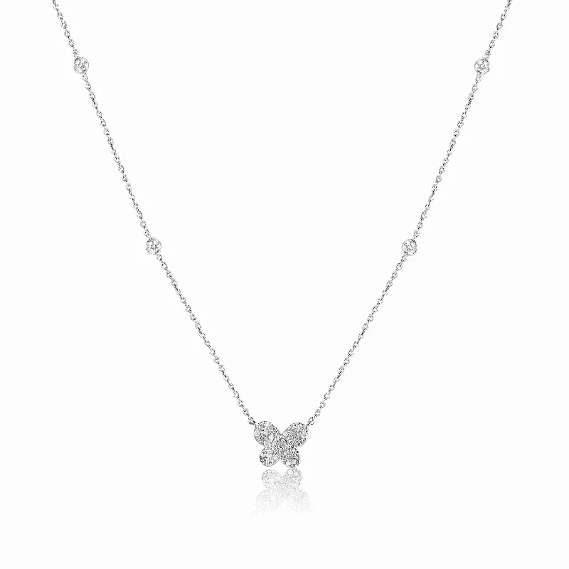 sterling silver charm anklet 14K White Gold Diamond Butterfly Necklace
