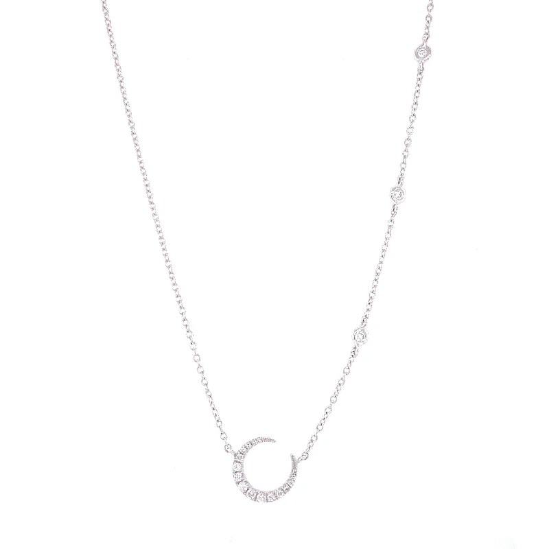 dainty butterfly pendant necklace 14K White Gold Diamond Crescent Moon + Diamond Bezel Necklace