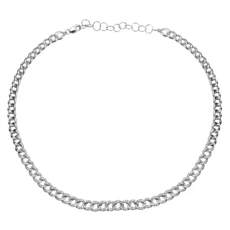 gold-plated chain necklace with charms 14K White Gold Diamond Cuban Link Choker