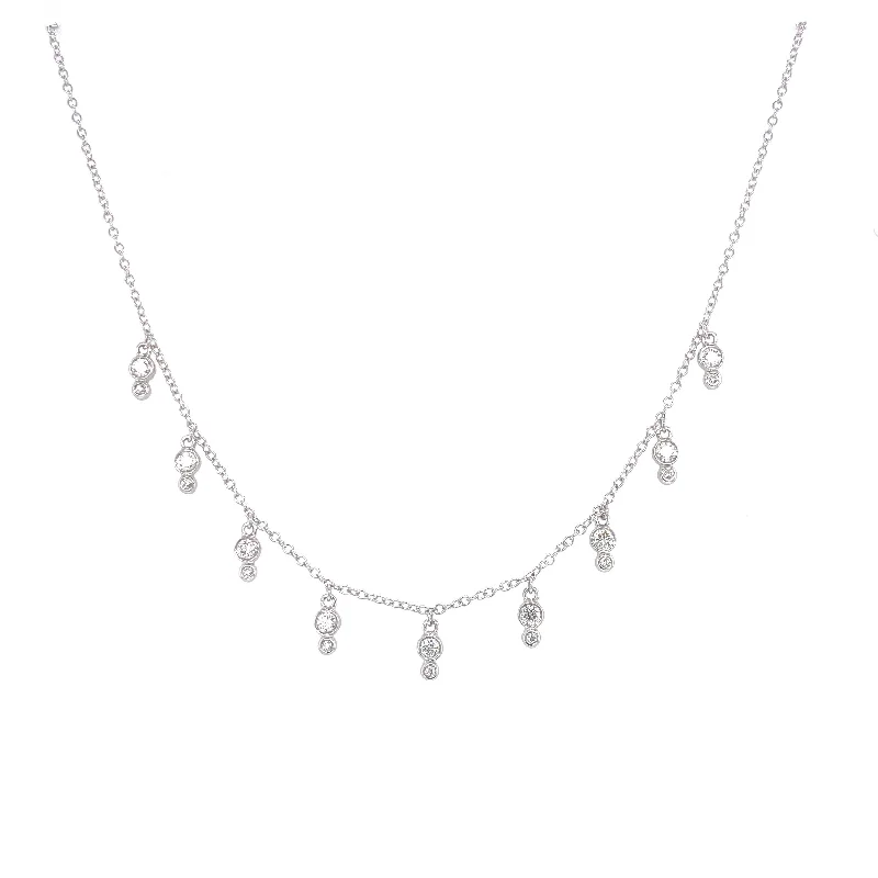 unique blue topaz ring 14K White Gold Diamond Double Bezel Drop Necklace