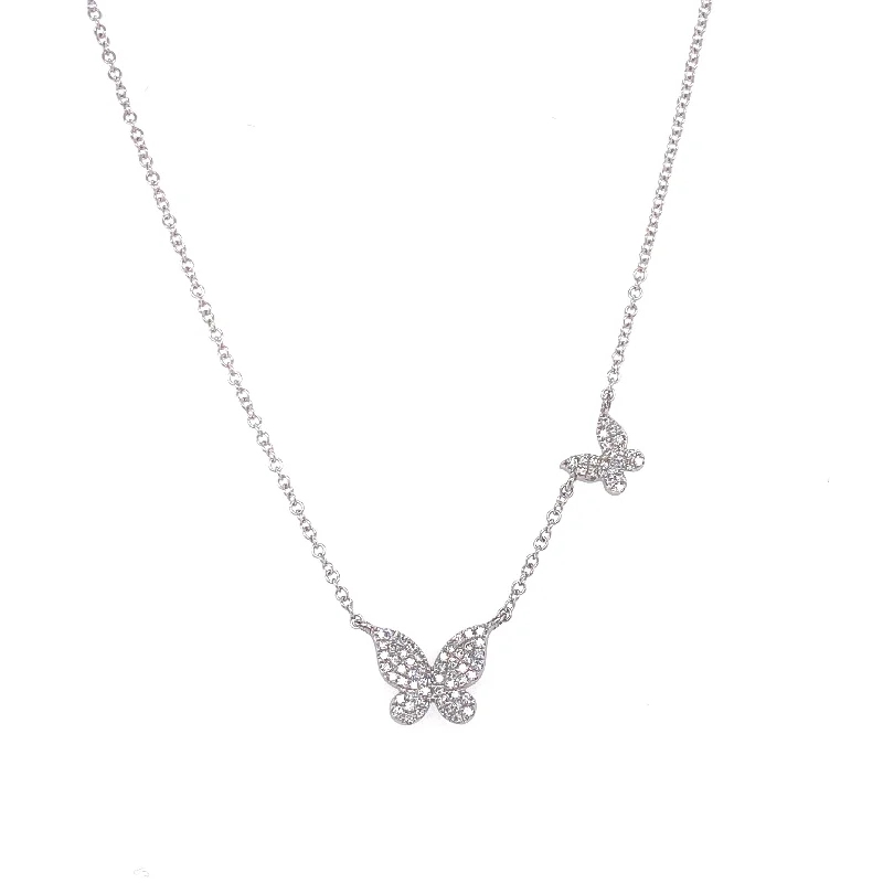 infinity necklace with birthstones 14K White Gold Diamond Double Butterfly Necklace