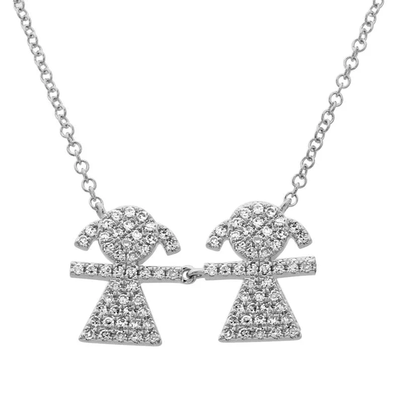 vintage filigree locket necklace 14K White Gold Diamond Double Girl (Children) Necklace