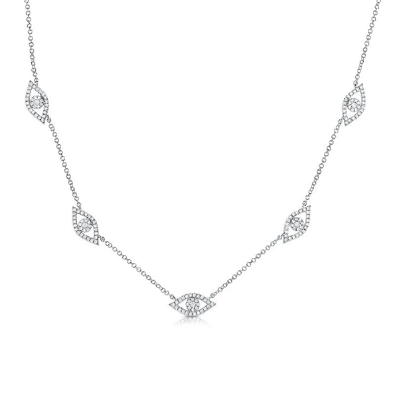 adjustable rope bracelet handmade 14K White Gold Diamond Evil Eye Necklace