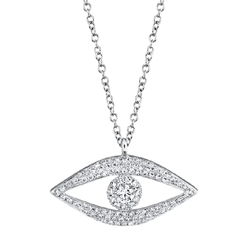 double-layered choker necklace 14K White Gold Diamond Evil Eye Necklace