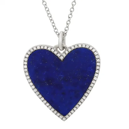 birthstone necklace for mom 14K White Gold Diamond Lapis Large Heart Necklace