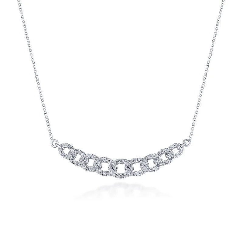 solid gold stacking rings set 14K White Gold Diamond Link Necklace