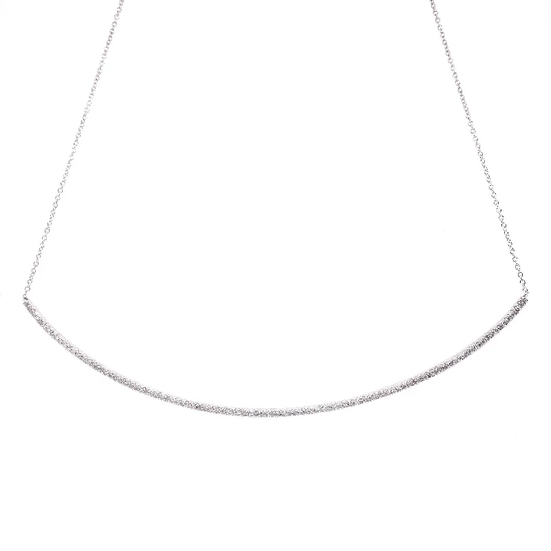 hammered gold disc necklace 14K White Gold Diamond Long Curved Bar Necklace